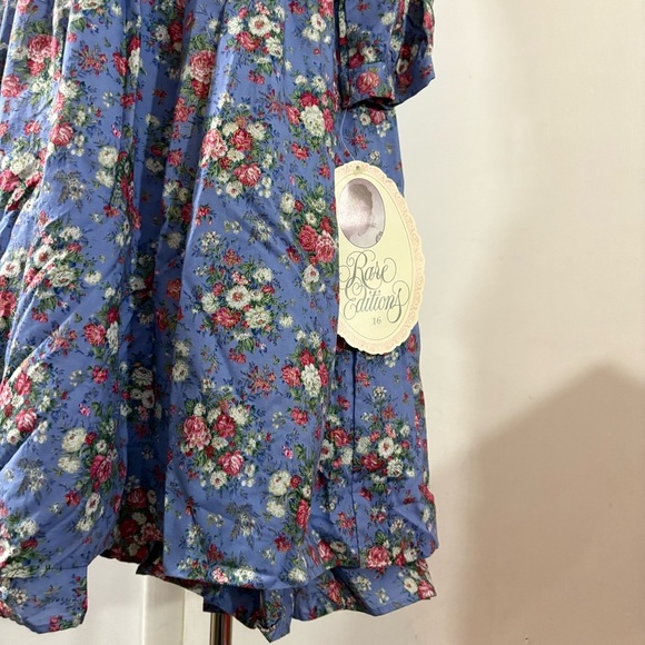 Vtg Rare Editions NWT Floral Prairie Dress Cottagecore Girls SZ 16 USA Blue Pink - Picture 3 of 16